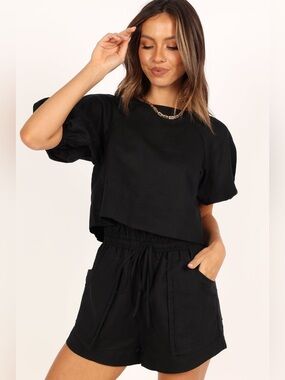 Petal & Pup Chelsey Linen Black Two-Piece Set Size 12
